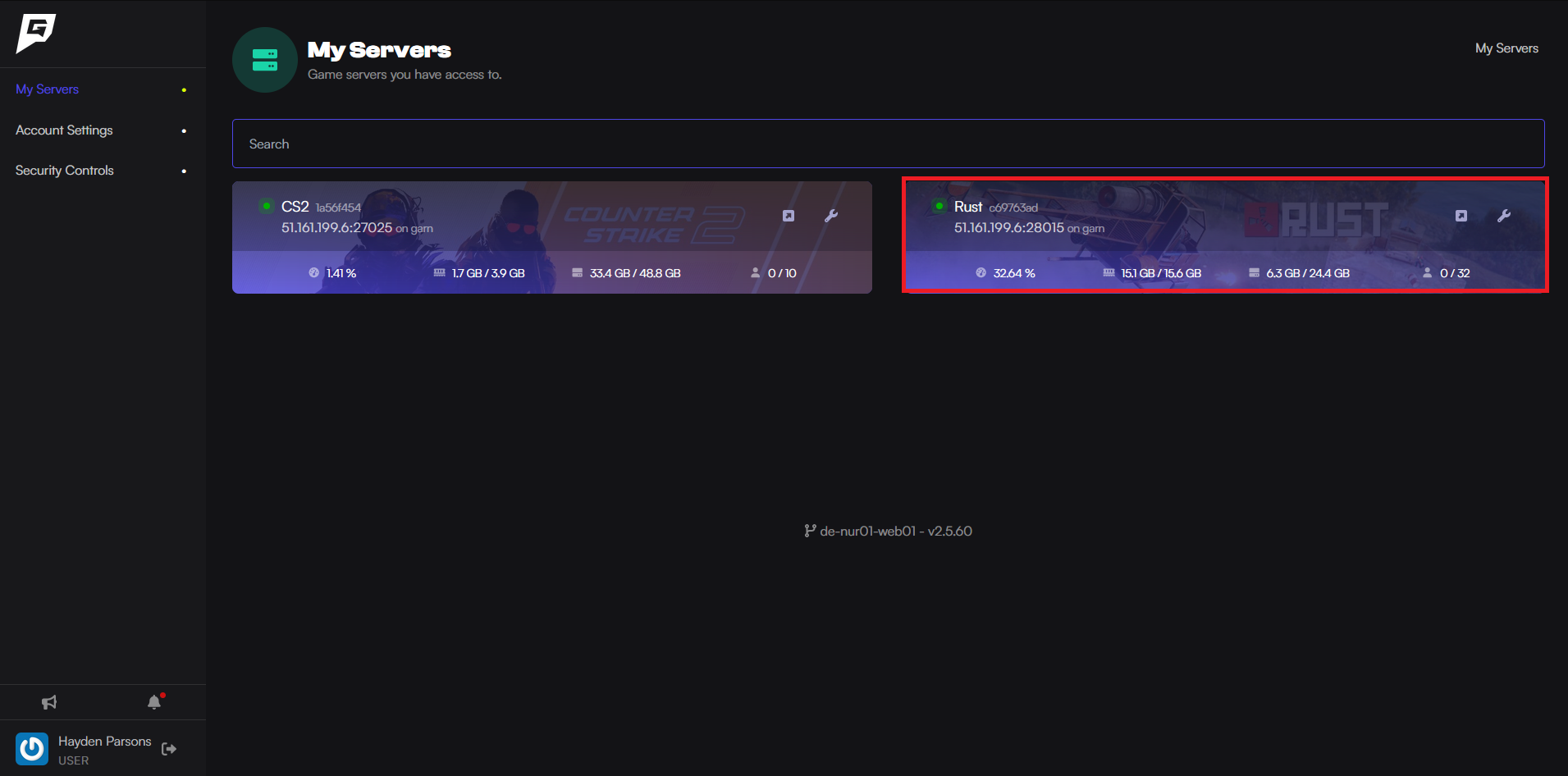 showing rust server in game host bros panel